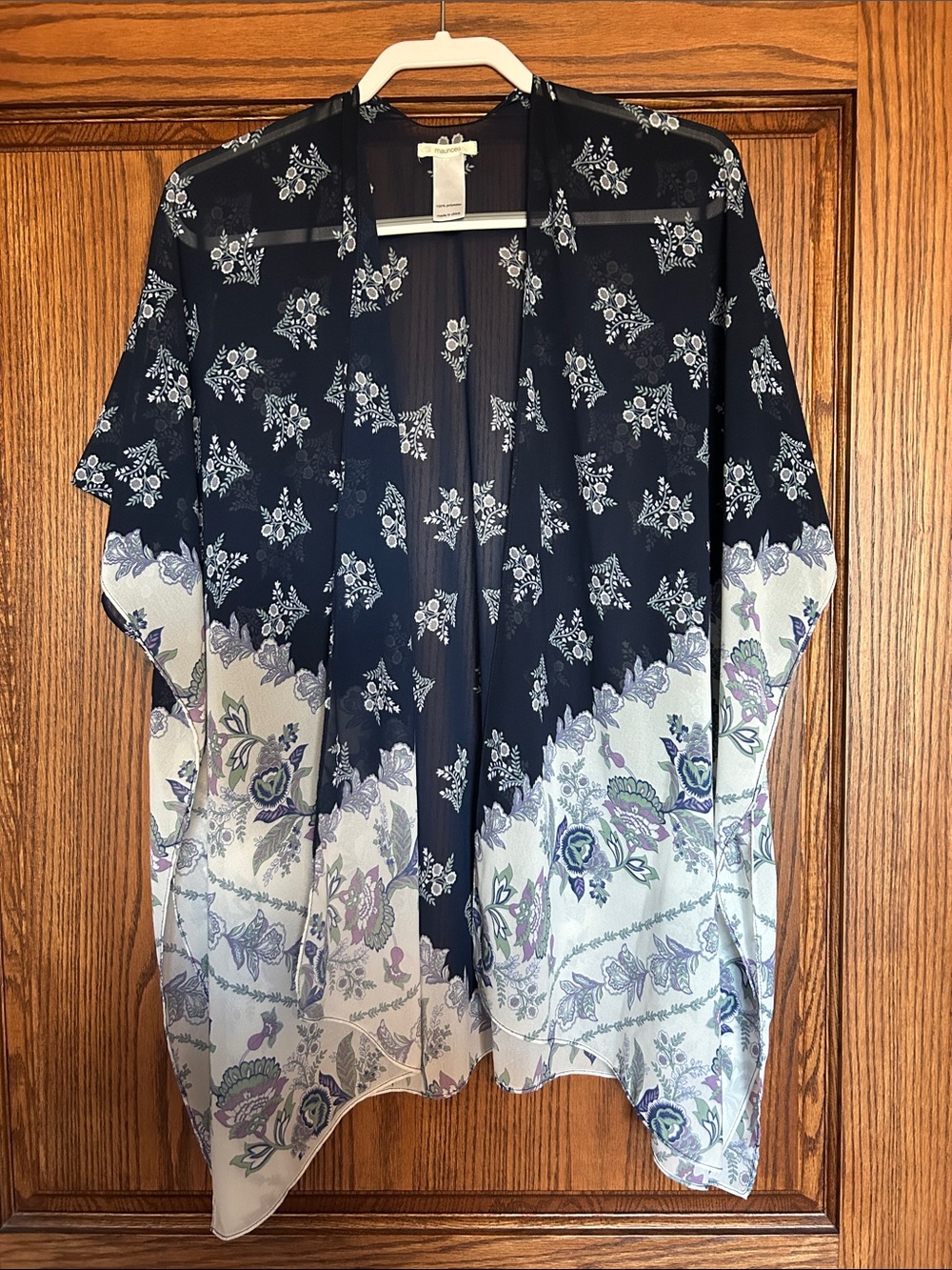 Maurices Navy and White Floral Kimono Top